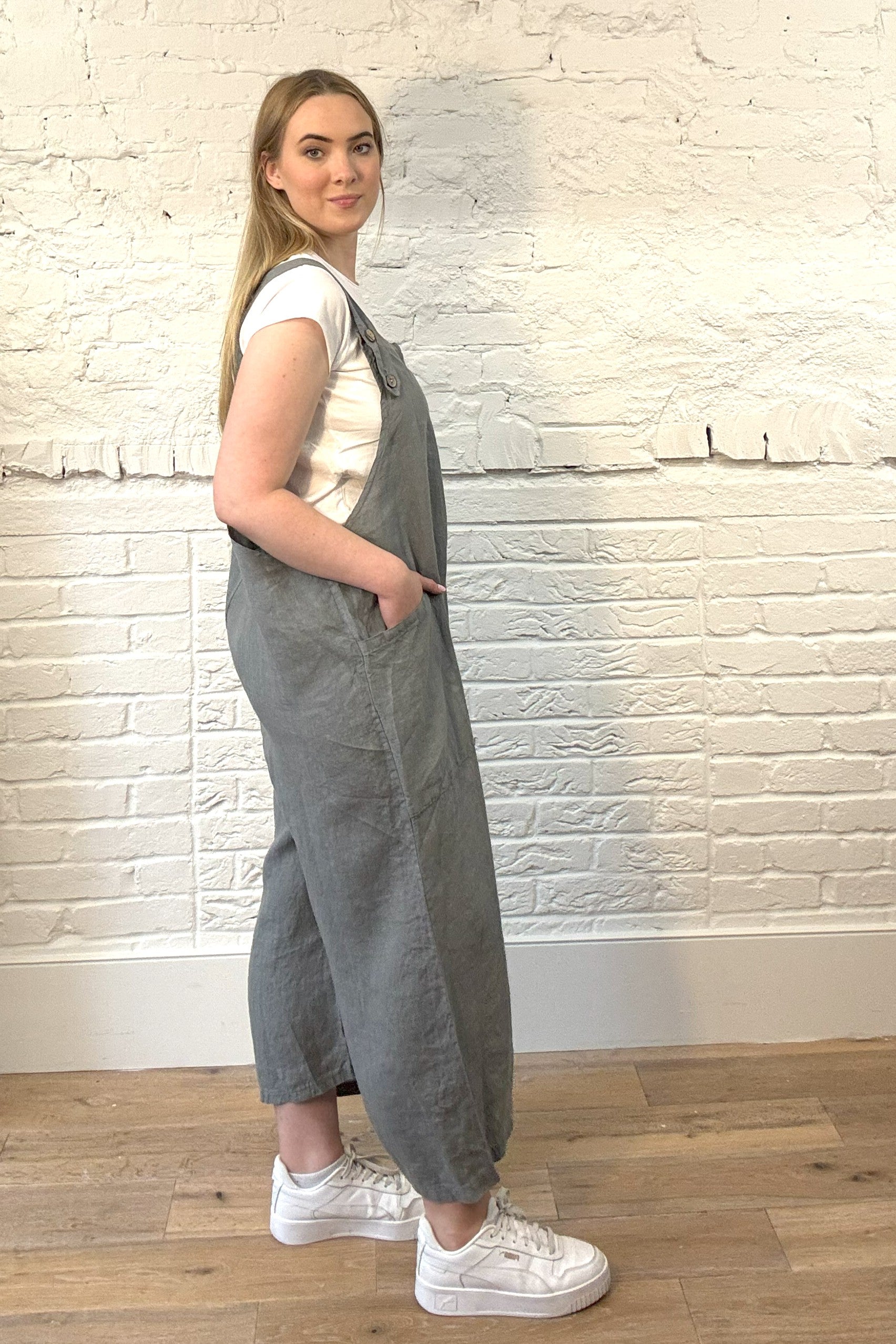 100% Linen Dungarees with Front Pockets