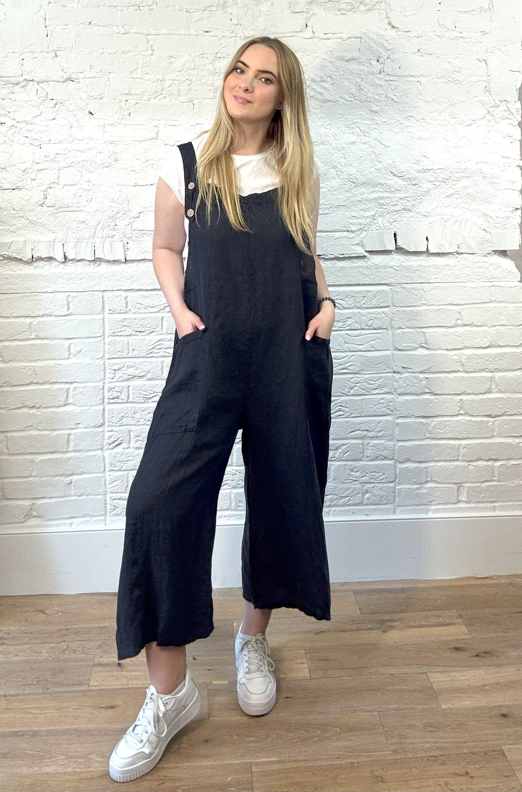 100% Linen Dungarees with Front Pockets