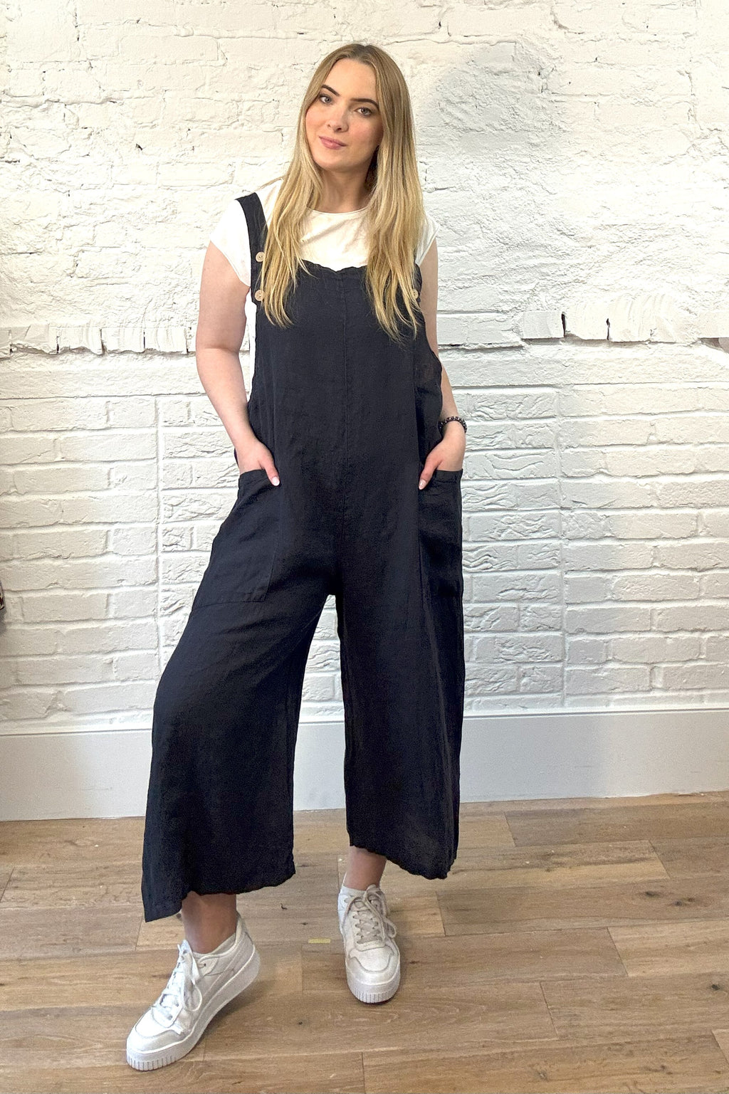 100% Linen Dungarees with Front Pockets