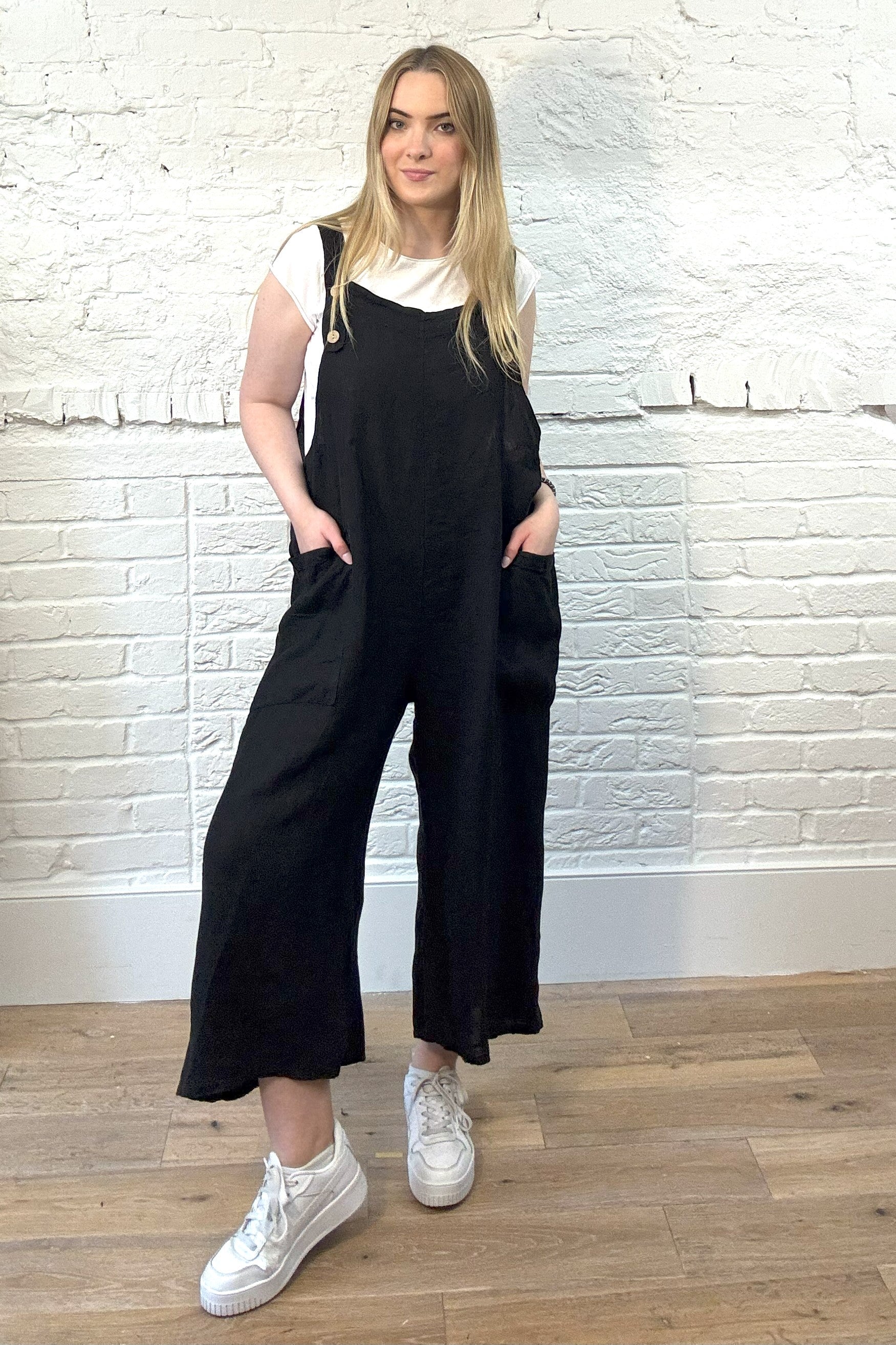 100% Linen Dungarees with Front Pockets