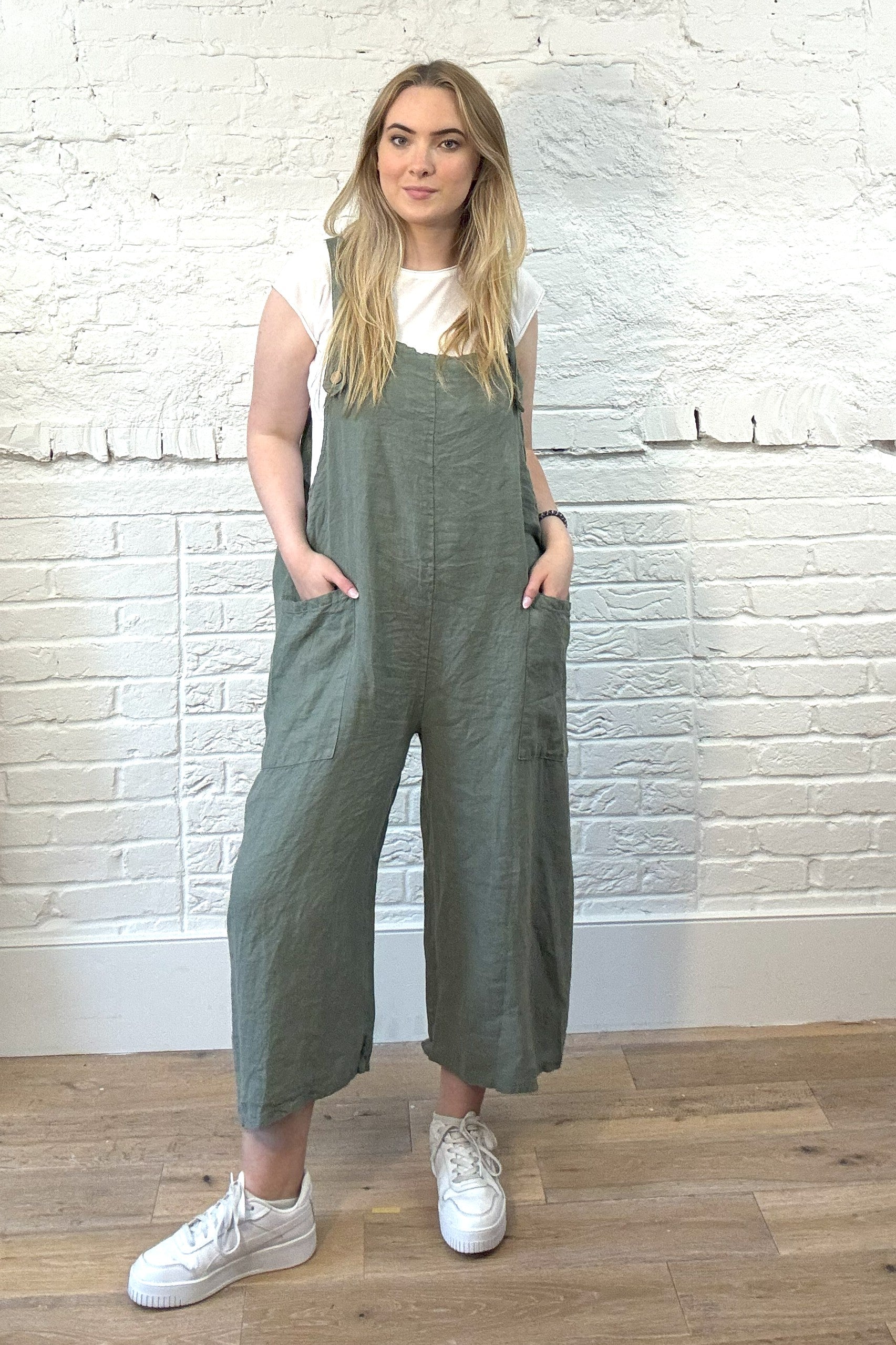 100% Linen Dungarees with Front Pockets