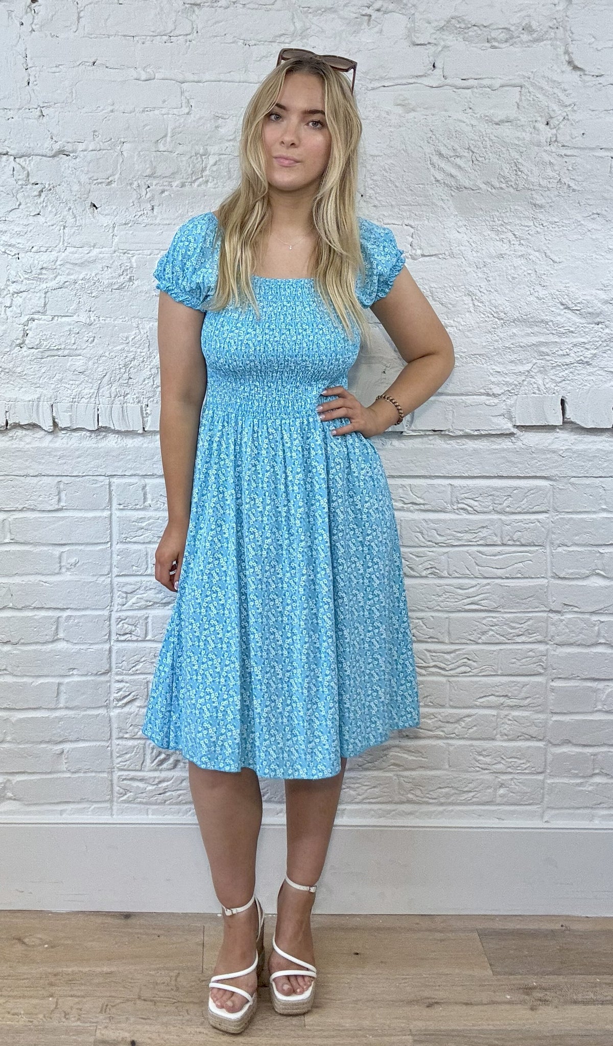 Short Ditsy Floral Smocked Dress