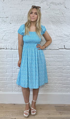 Short Ditsy Floral Smocked Dress