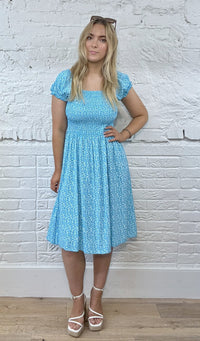 Short Ditsy Floral Smocked Dress