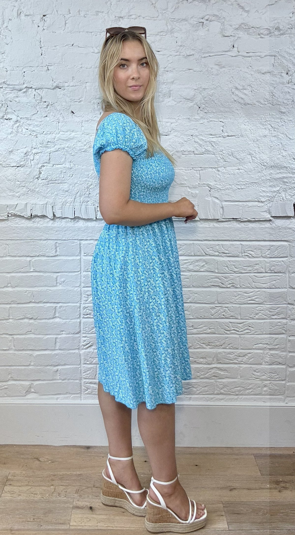 Short Ditsy Floral Smocked Dress