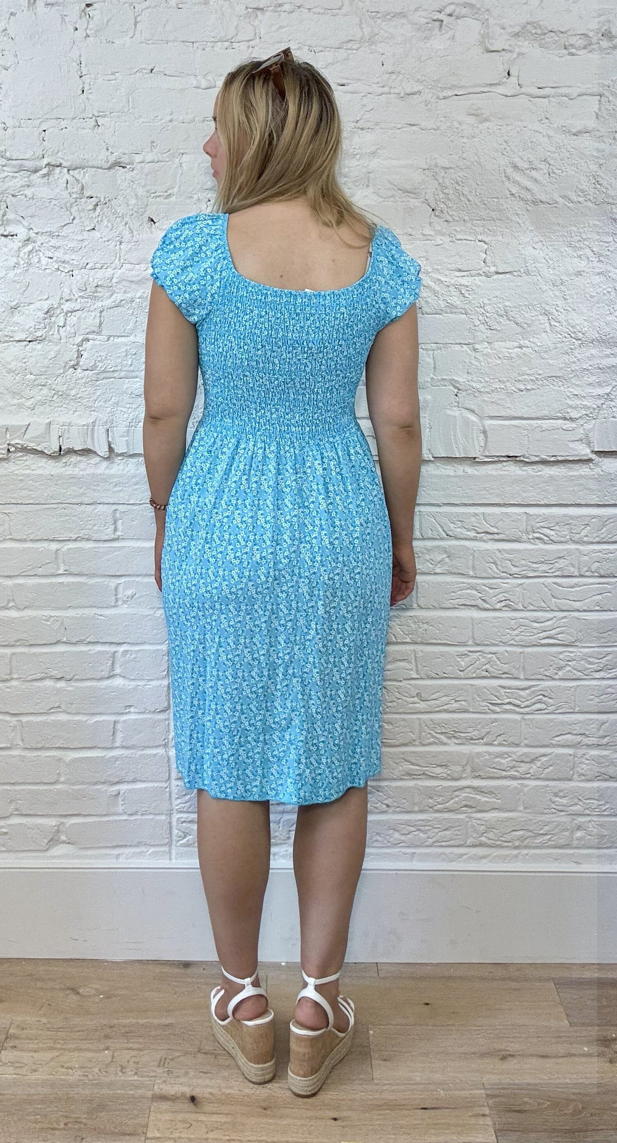 Short Ditsy Floral Smocked Dress