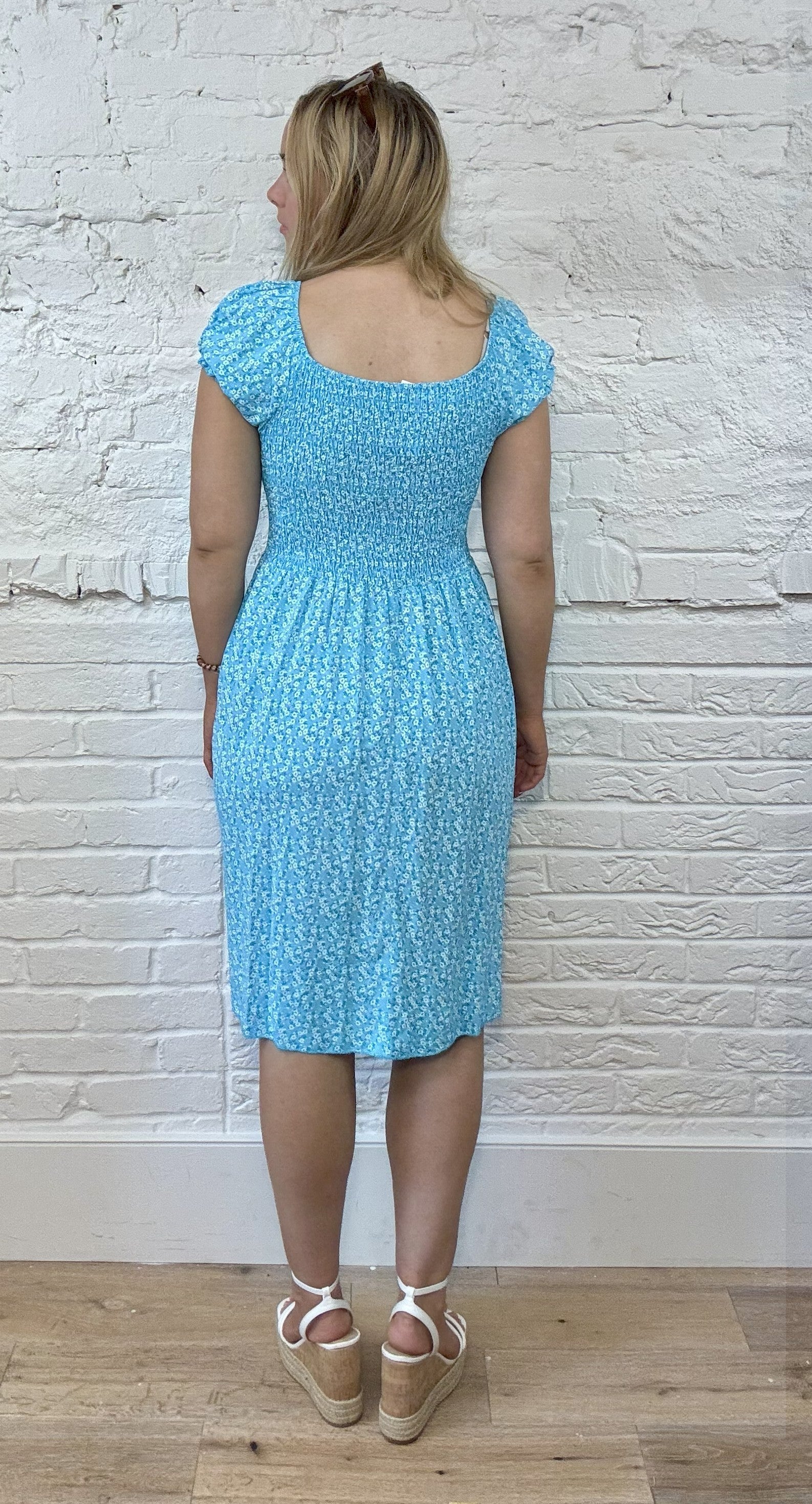 Short Ditsy Floral Smocked Dress
