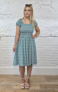 Short Ditsy Floral Smocked Dress