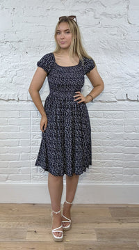 Short Ditsy Floral Smocked Dress