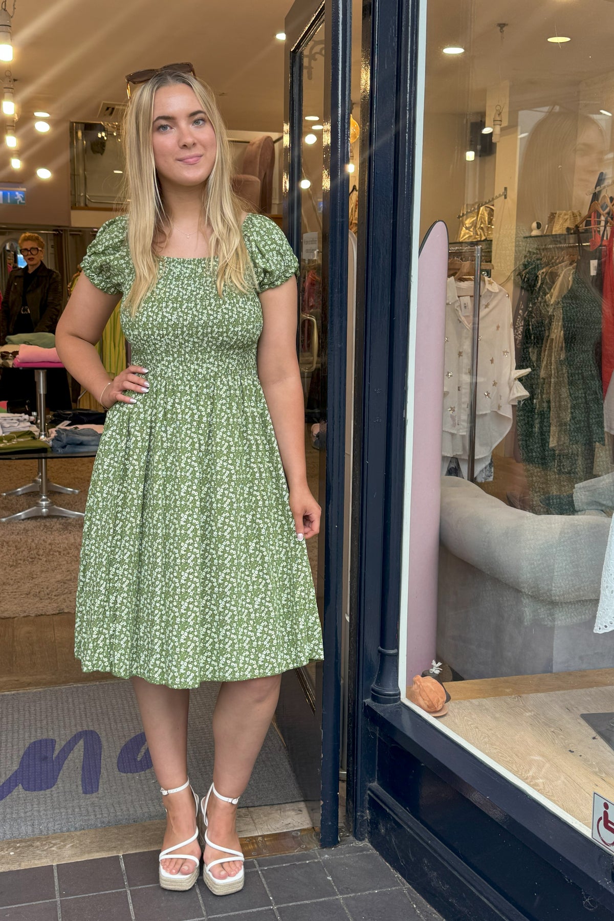 Short Ditsy Floral Smocked Dress