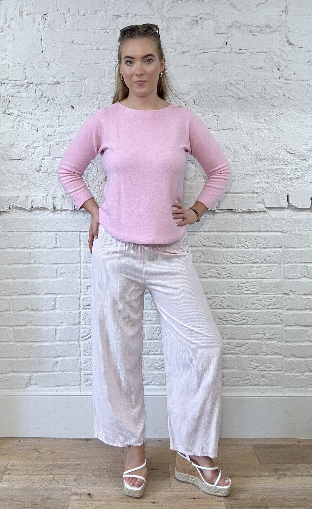Fine Stripe Wide Leg Trousers