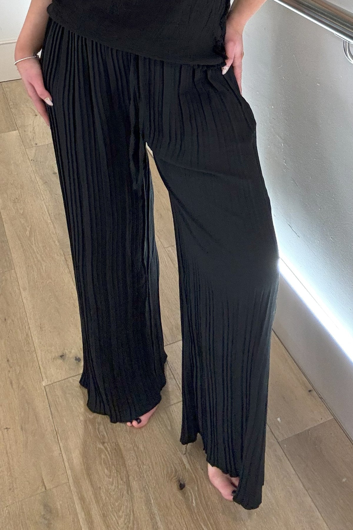 Plisse Wide Leg Trousers