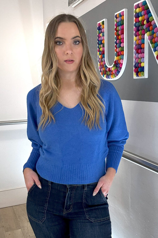 Balloon Sleeve V Neck Jumper