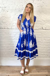 Cap Sleeve Mediterranean Print Midi Dress