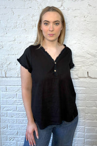 Button Detail Frayed Edge Tee