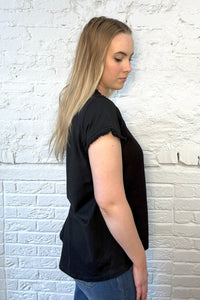 Button Detail Frayed Edge Tee