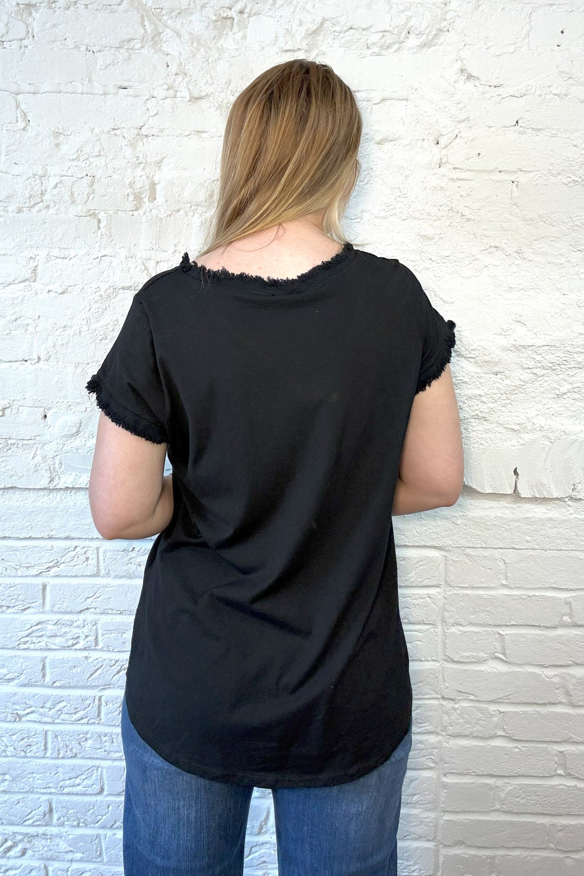 Button Detail Frayed Edge Tee