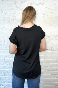 Button Detail Frayed Edge Tee