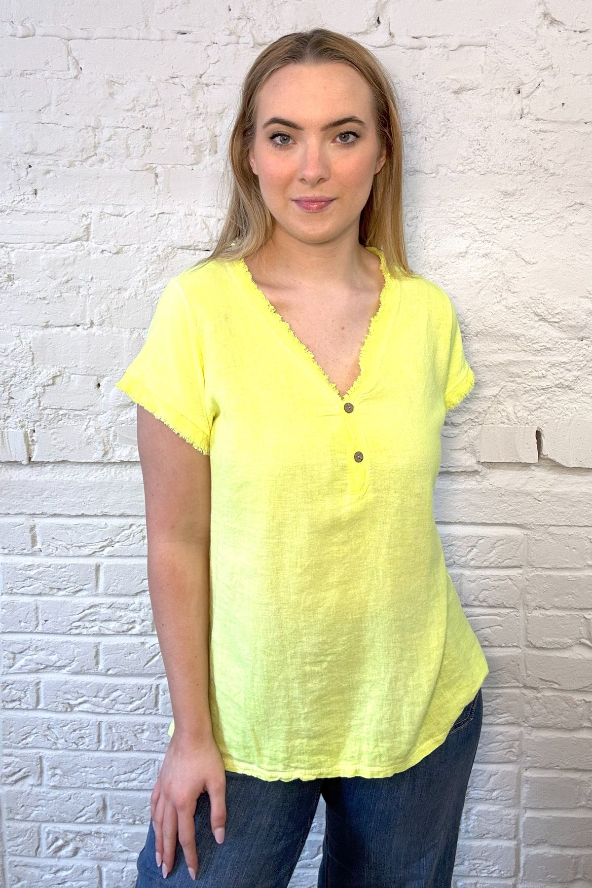 Button Detail Frayed Edge Tee