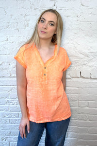 Button Detail Frayed Edge Tee