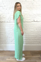 Pleated Cap Sleeve Top And Trouser Set