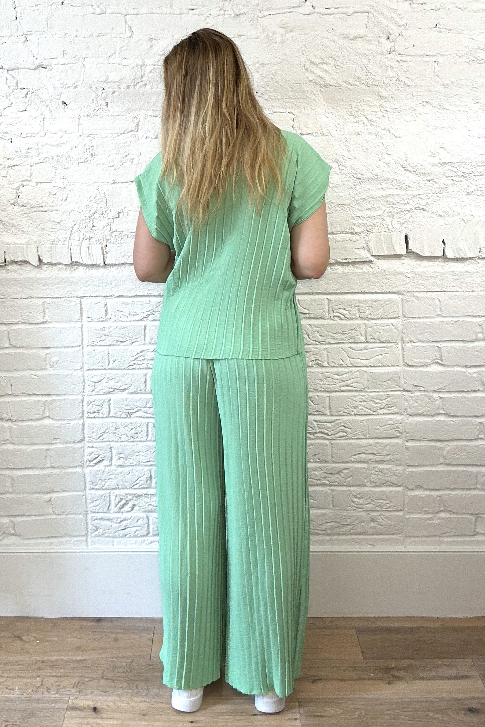 Pleated Cap Sleeve Top And Trouser Set