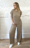 Pleated Cap Sleeve Top And Trouser Set