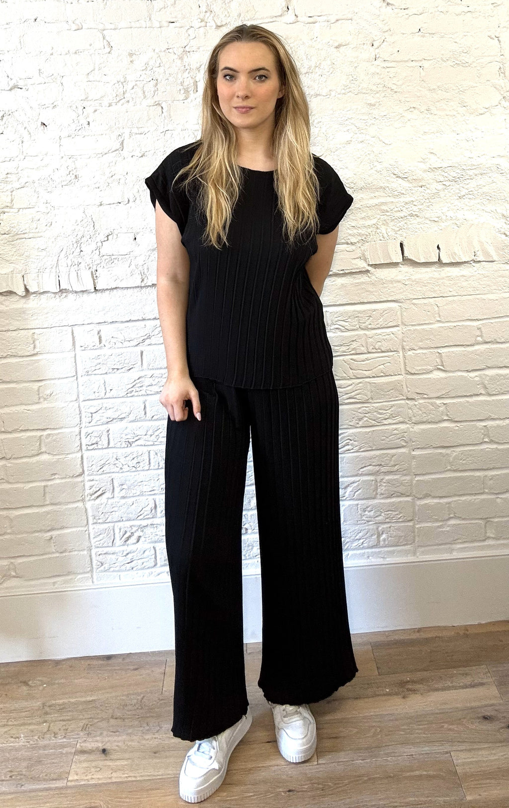 Pleated Cap Sleeve Top And Trouser Set