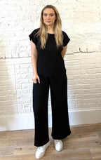 Pleated Cap Sleeve Top And Trouser Set