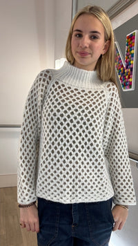 Two-Tone Funnel Neck Waffle Jumper