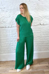 Pleated Cap Sleeve Top And Trouser Set