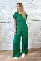 Pleated Cap Sleeve Top And Trouser Set