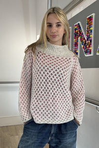 Two-Tone Funnel Neck Waffle Jumper