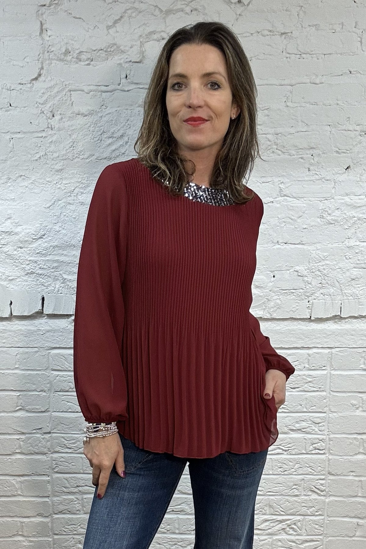 Eve Sequined Pleated Top