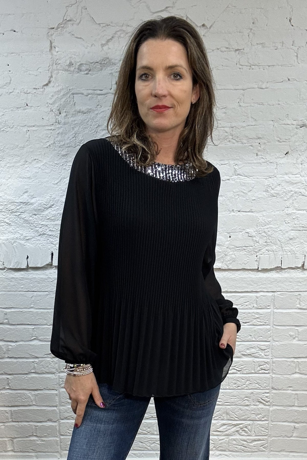 Eve Sequined Pleated Top