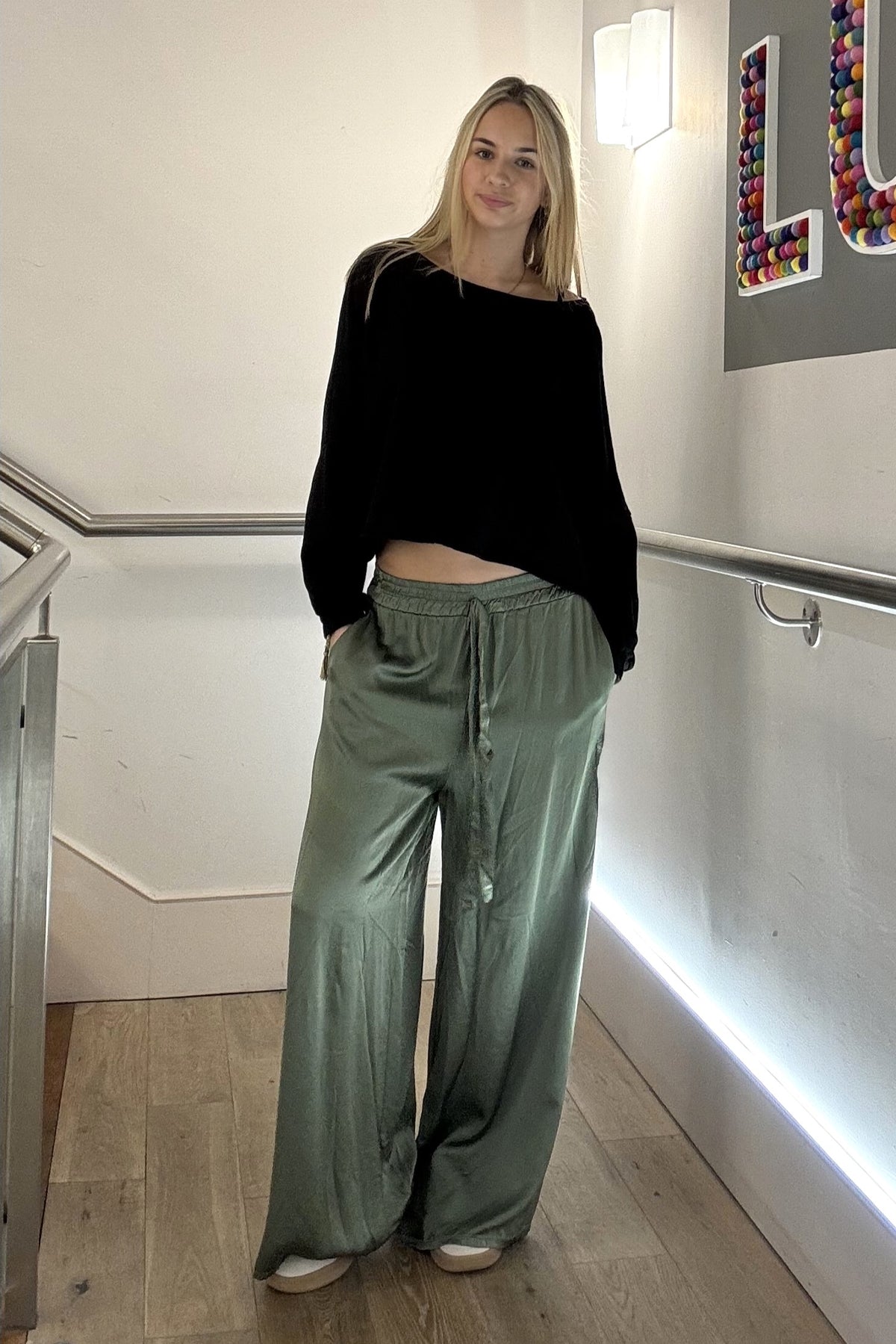 Wide Leg Satin Trousers