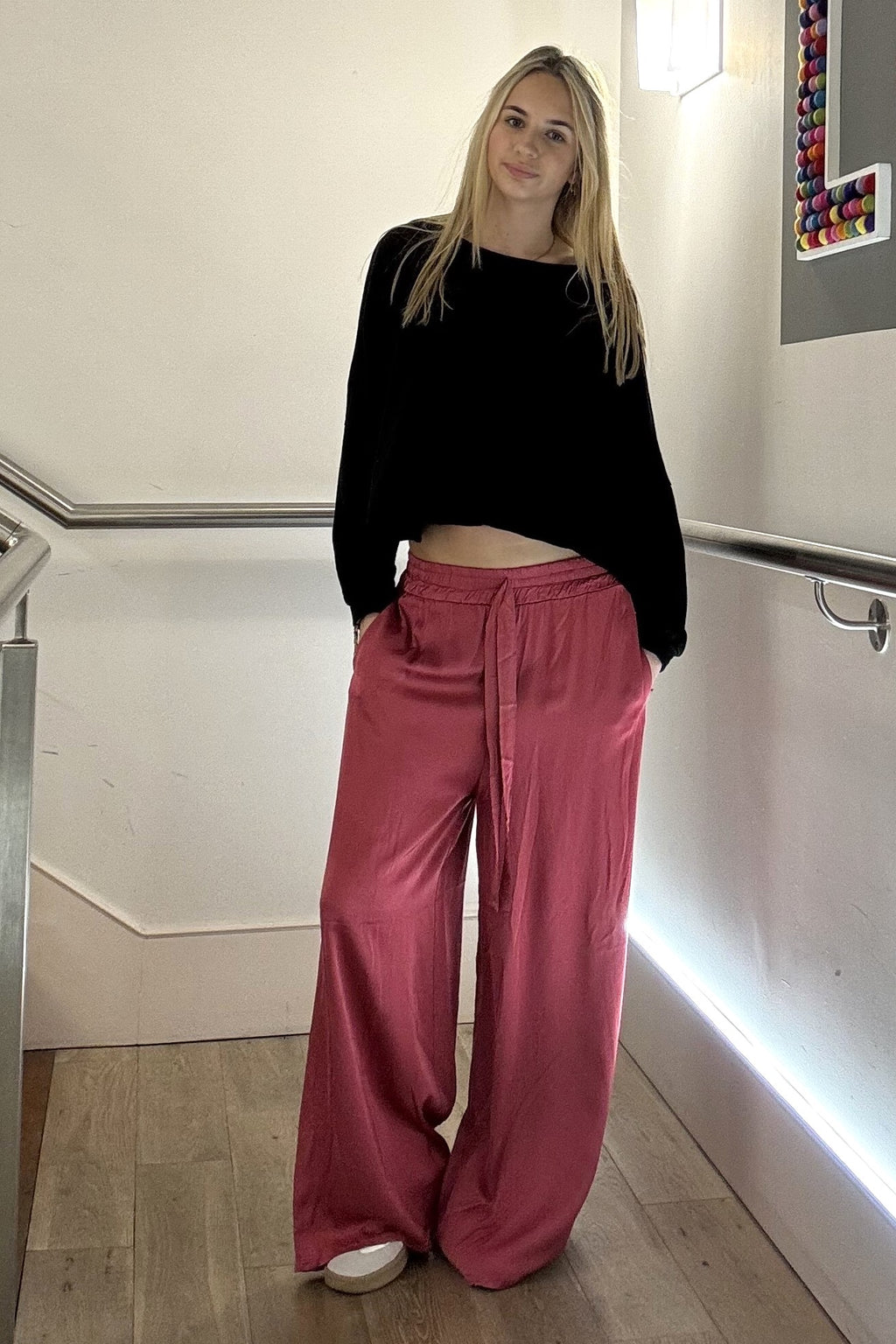 Wide Leg Satin Trousers
