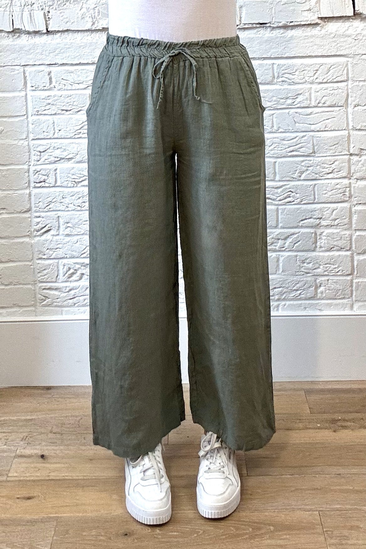 100% Linen Drawstring-Waist Trousers