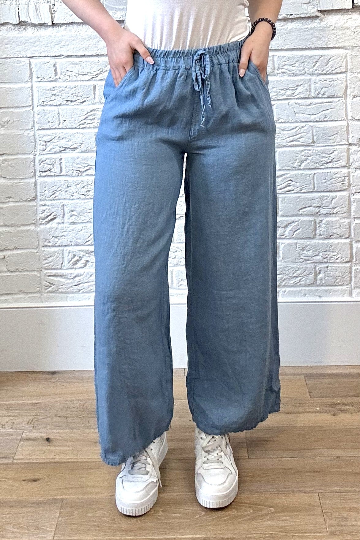 100% Linen Drawstring-Waist Trousers