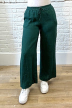 100% Linen Drawstring-Waist Trousers