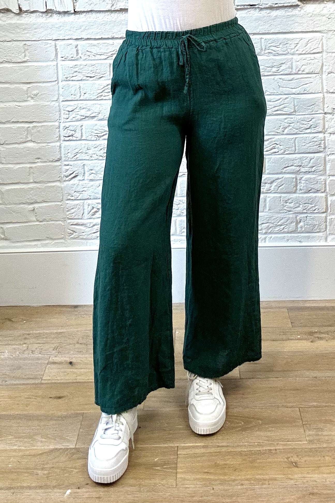 100% Linen Drawstring-Waist Trousers