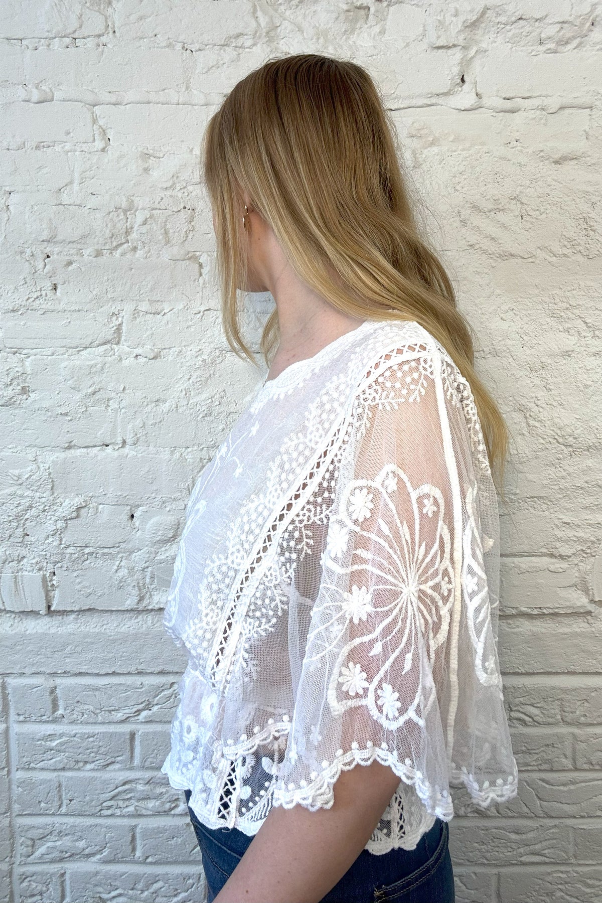 Embroidered Angel Sleeve Top