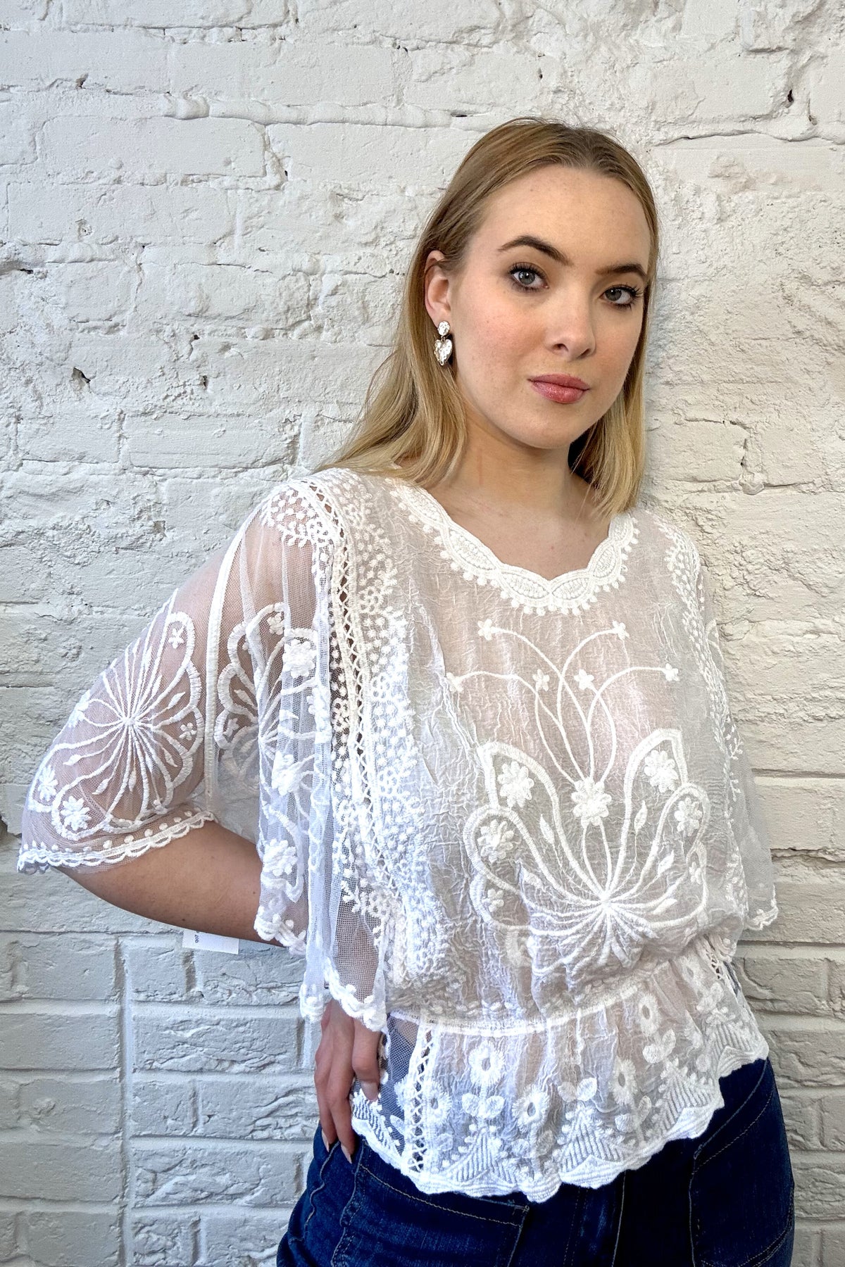 Embroidered Angel Sleeve Top