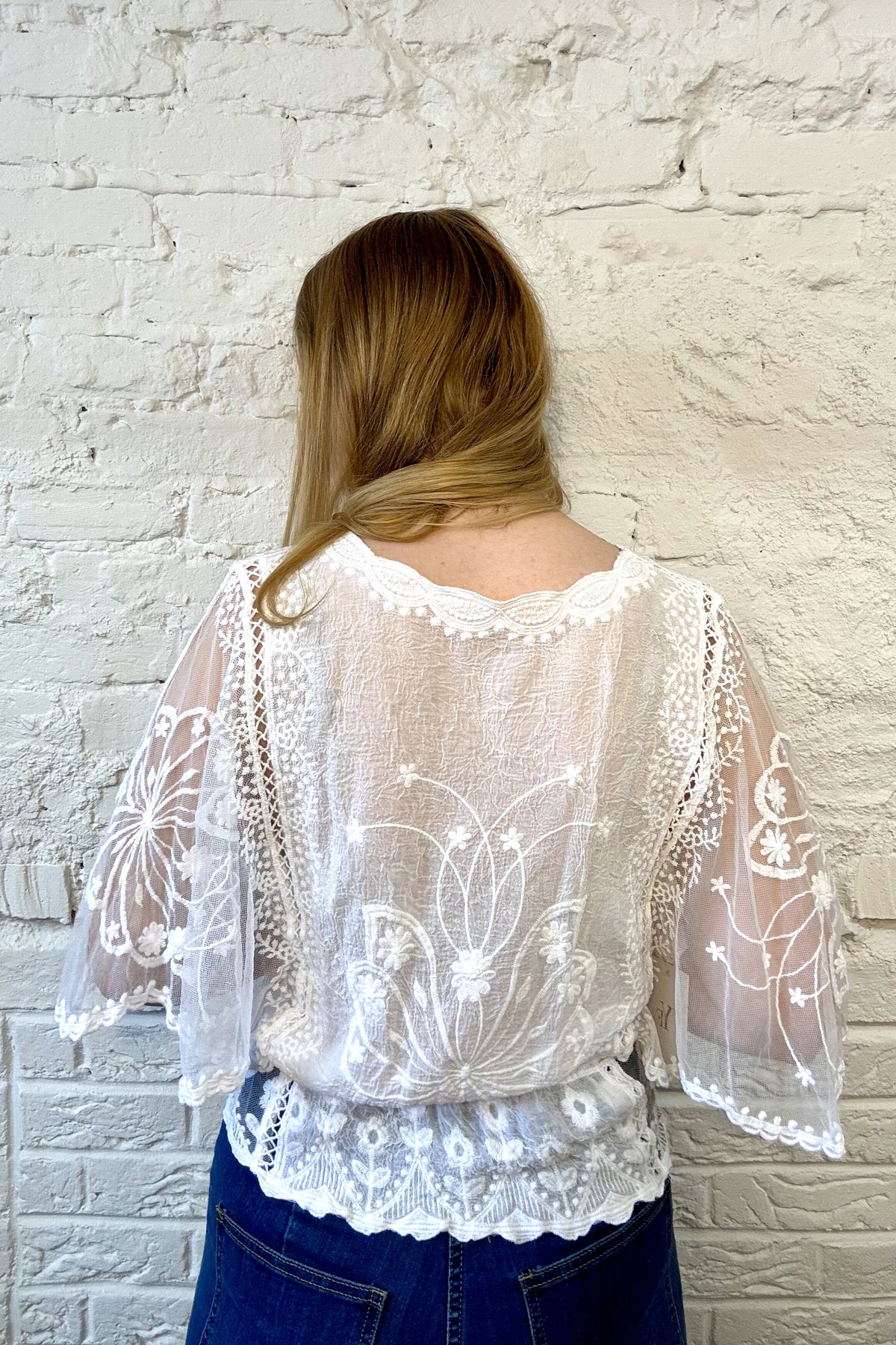 Embroidered Angel Sleeve Top