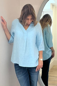 Mandarin Collar Linen Top