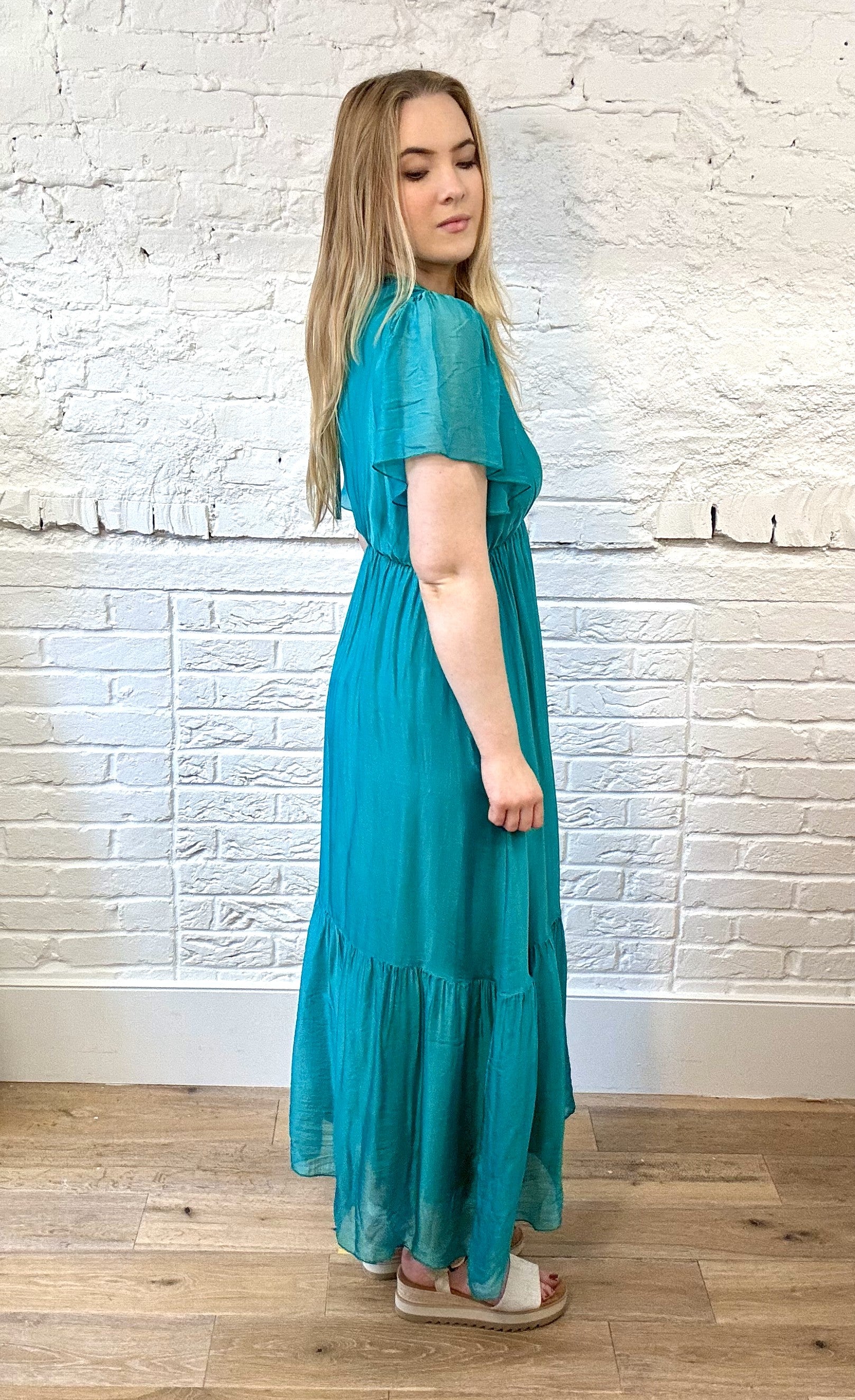 Flutter Sleeve Silk Mix Dress