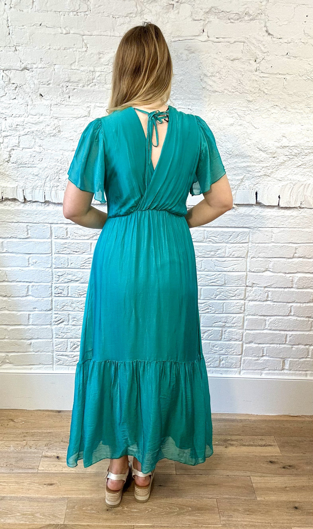 Flutter Sleeve Silk Mix Dress