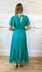 Flutter Sleeve Silk Mix Dress