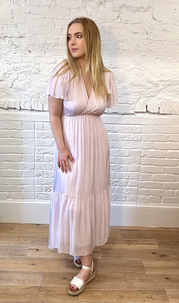 Flutter Sleeve Silk Mix Dress