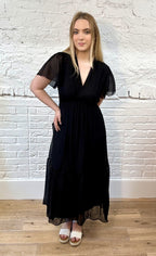 Flutter Sleeve Silk Mix Dress